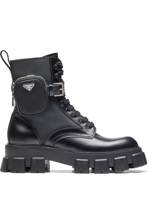 prada stretch knee high boots|prada ankle pouch combat boots.